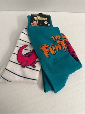 2 Pairs The Flinstones Adult Novelty Socks Sz 6-12 Mid Calf Fred Dino Unisex Set